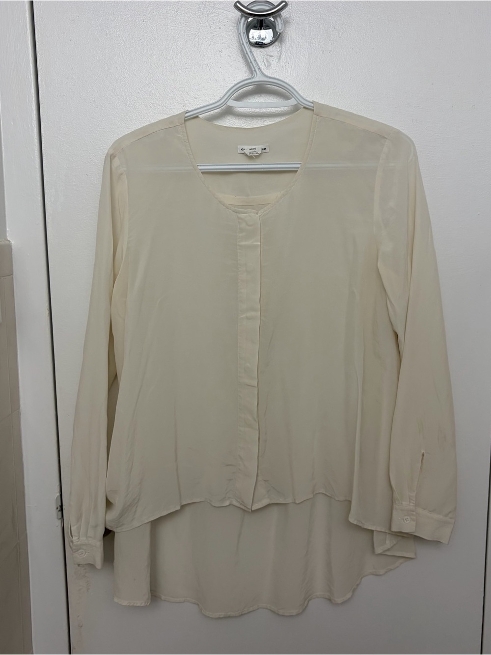 Club Monaco 100% Silk Light Cream Long-Sleeve Layered Button Up Blouse - Women M